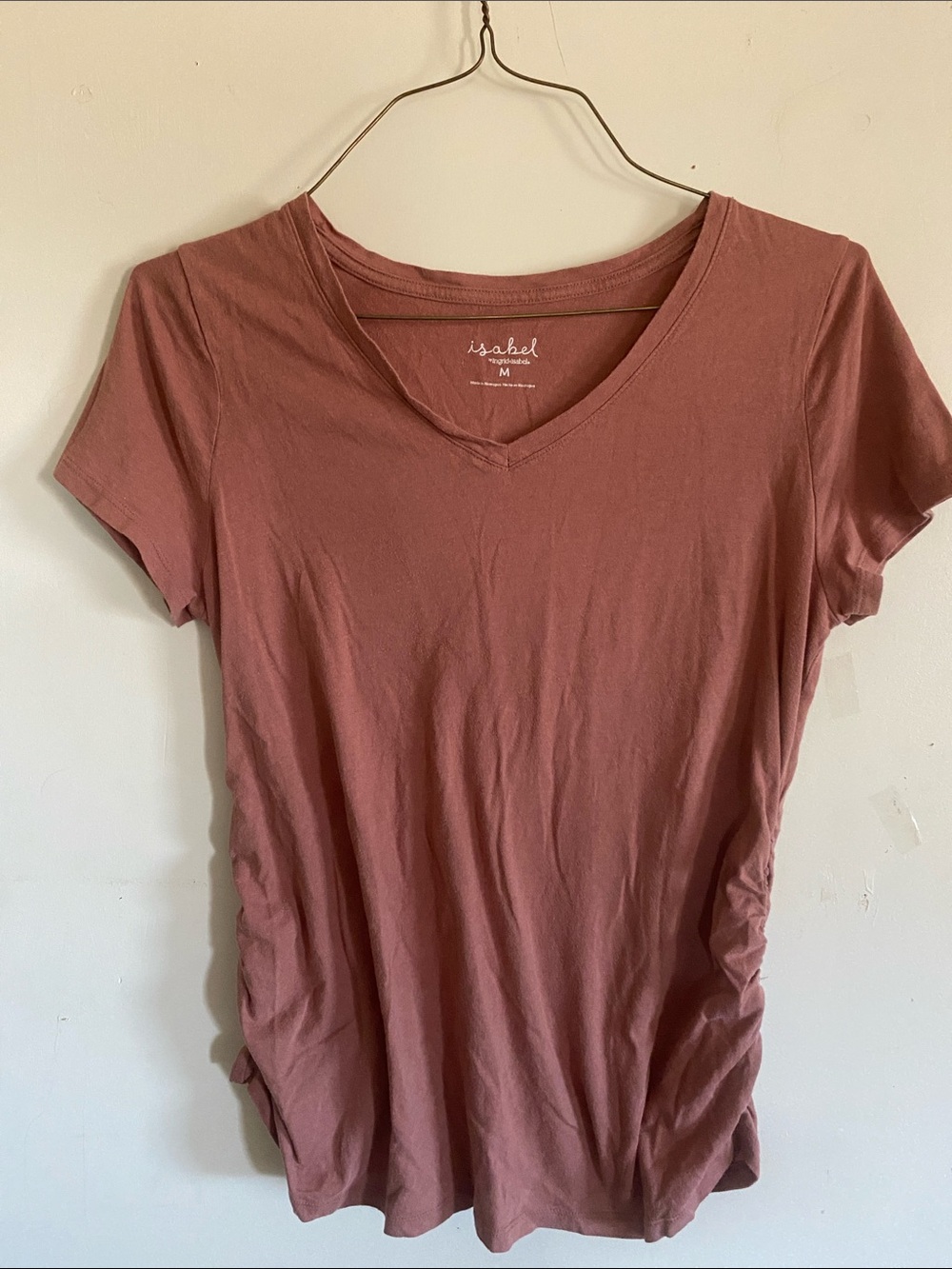Ingrid & Isabel Ruched V-Neck Tee in Brown Size Medium